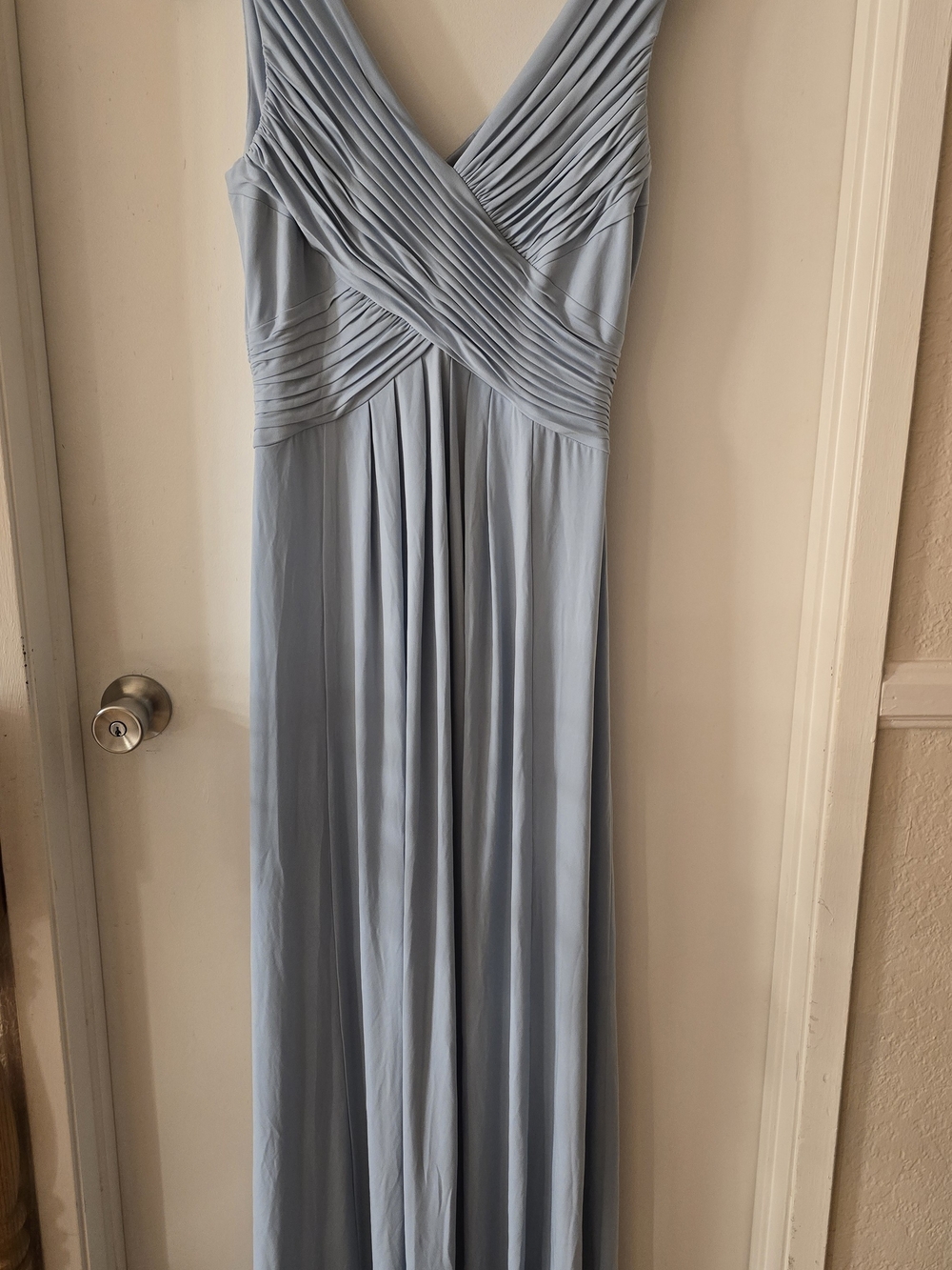 Light Sky Blue V-Neck Pleated Maxi Dress for Women